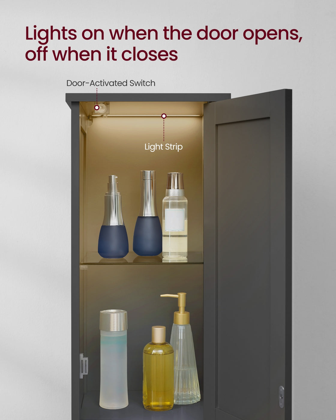 Tall Storage Cabinet with Lights Matte Black - image 3