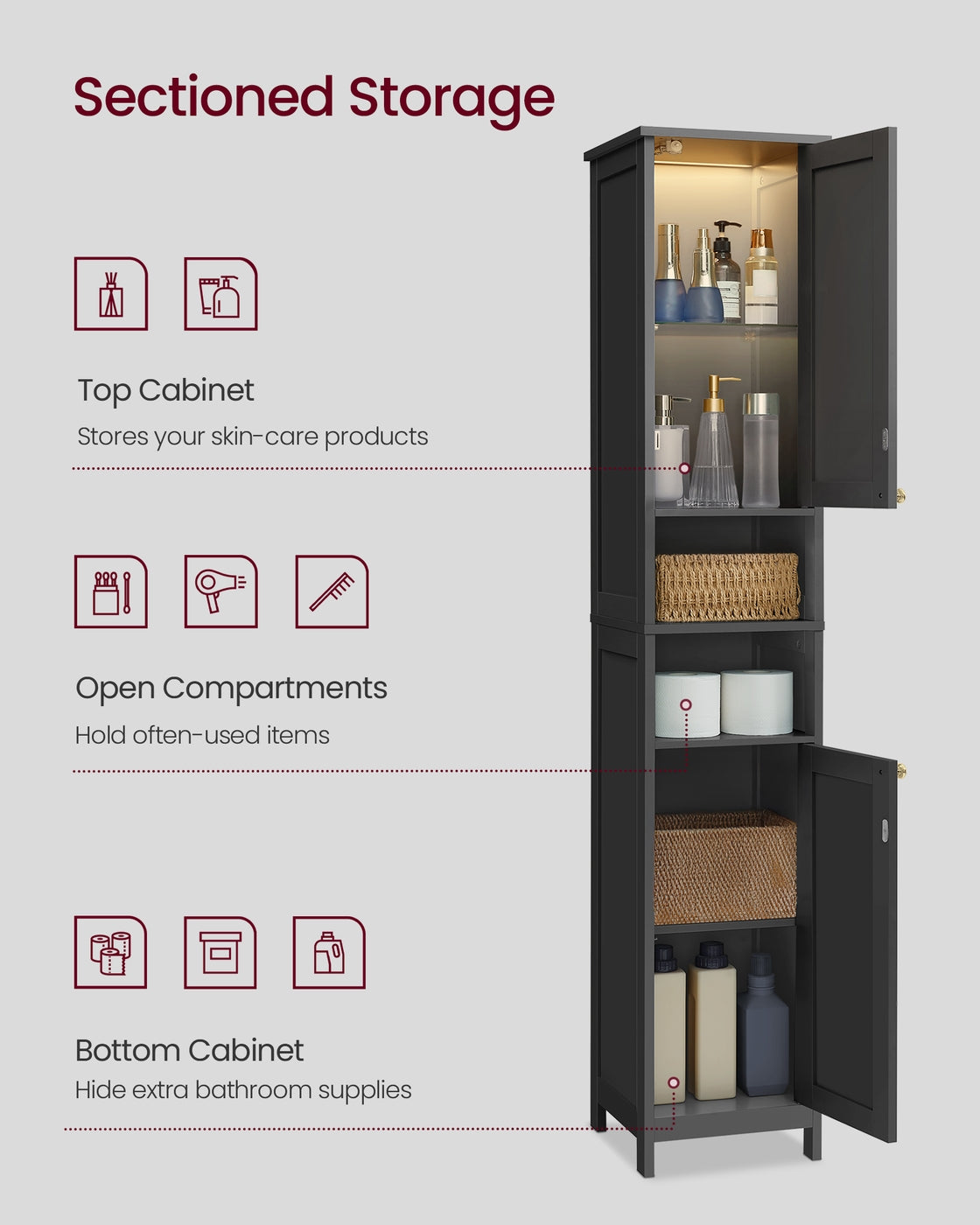 Tall Storage Cabinet with Lights Matte Black - image 4