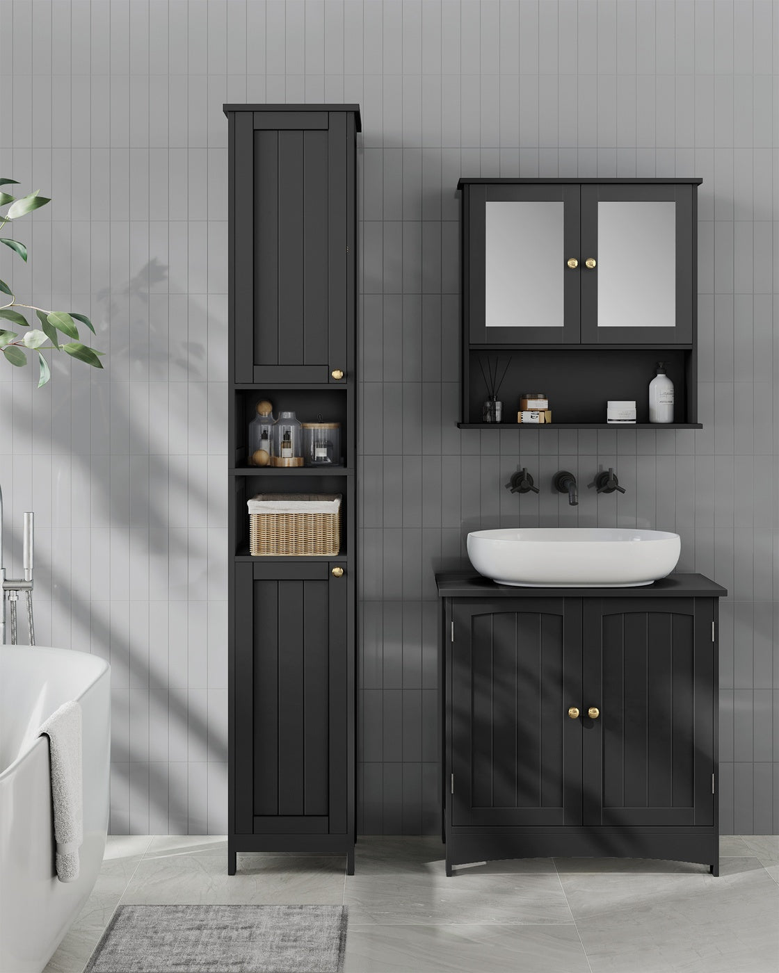 Tall Storage Cabinet with Lights Matte Black - image 7
