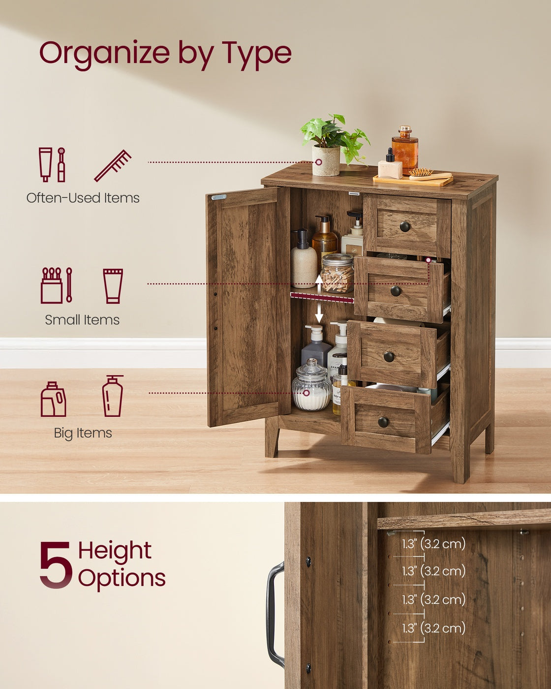 Farmhouse Bathroom Floor Cabinet with 4 Drawers - image 3