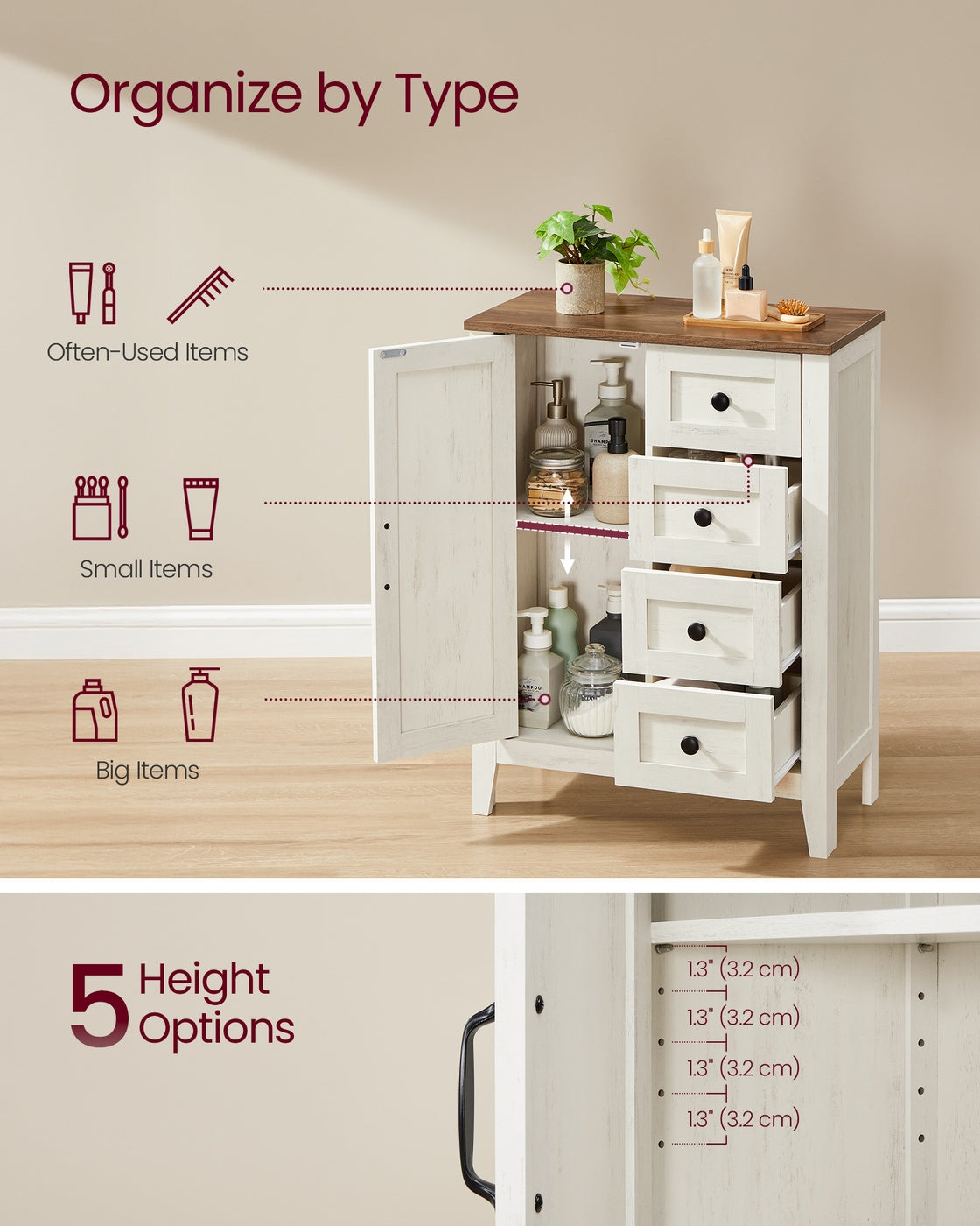 Farmhouse Bathroom Floor Cabinet with 4 Drawers - image 9