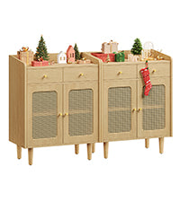 BOHOVEN Collection - Buffet Cabinets, Set of 2, Sideboard Storage Cabinets with Rattan-Like Doors and Drawers