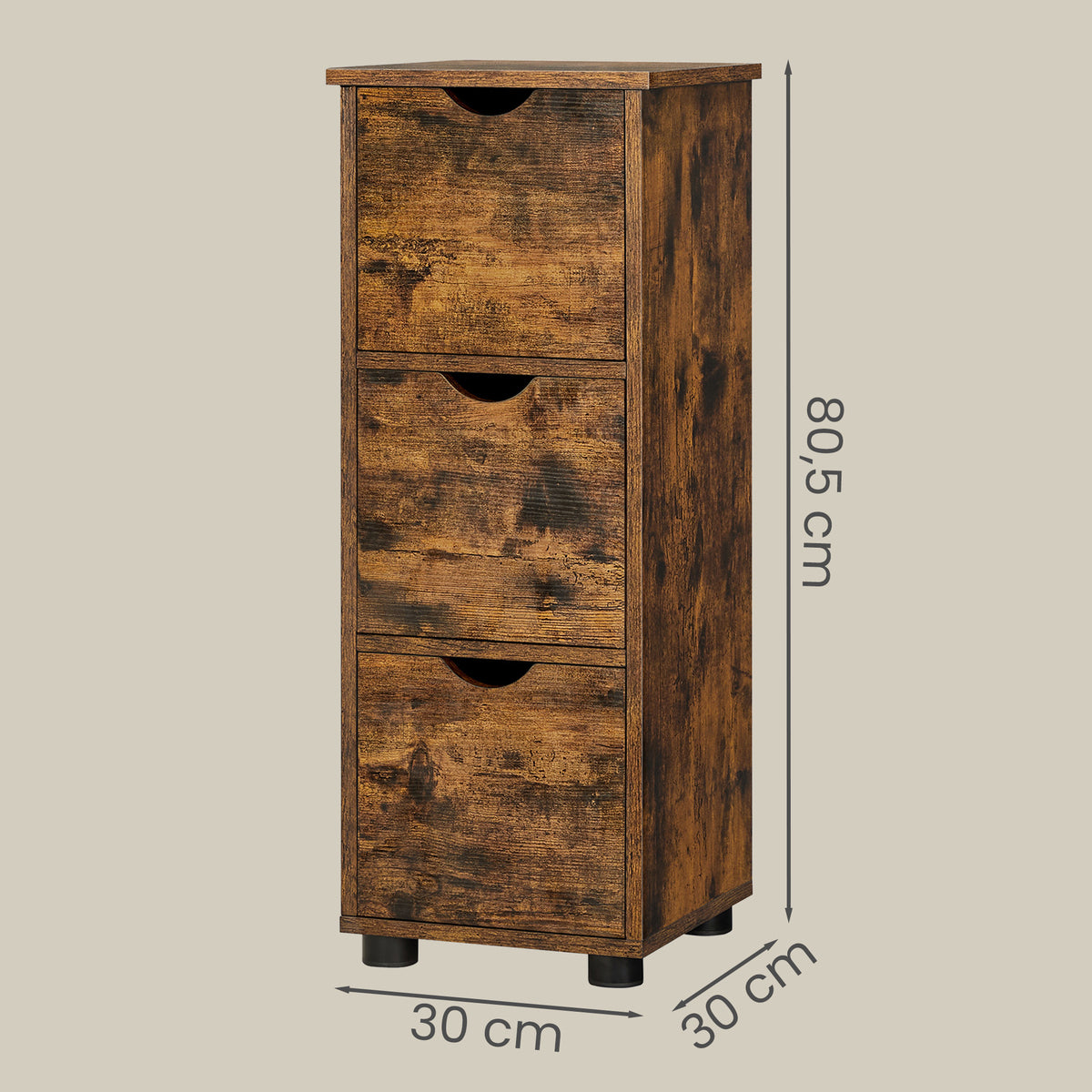 Bathroom Storage Cabinet, Storage Tower with 3 Drawers, Space-Saving for Living Room, Bedroom, Kitchen