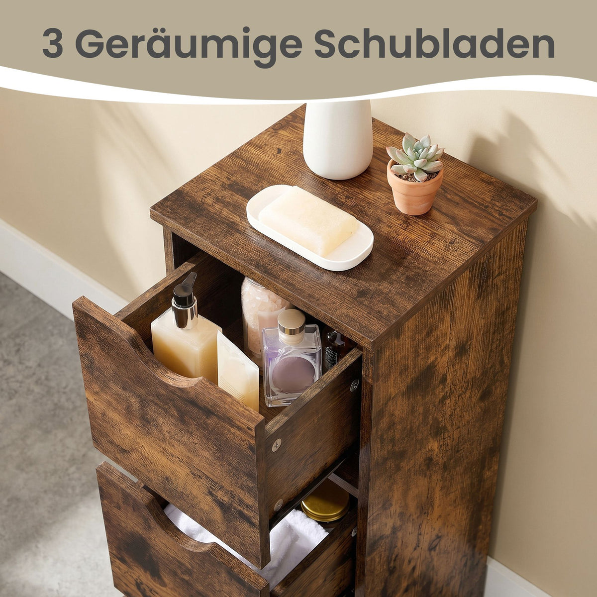 Bathroom Storage Cabinet, Storage Tower with 3 Drawers, Space-Saving for Living Room, Bedroom, Kitchen