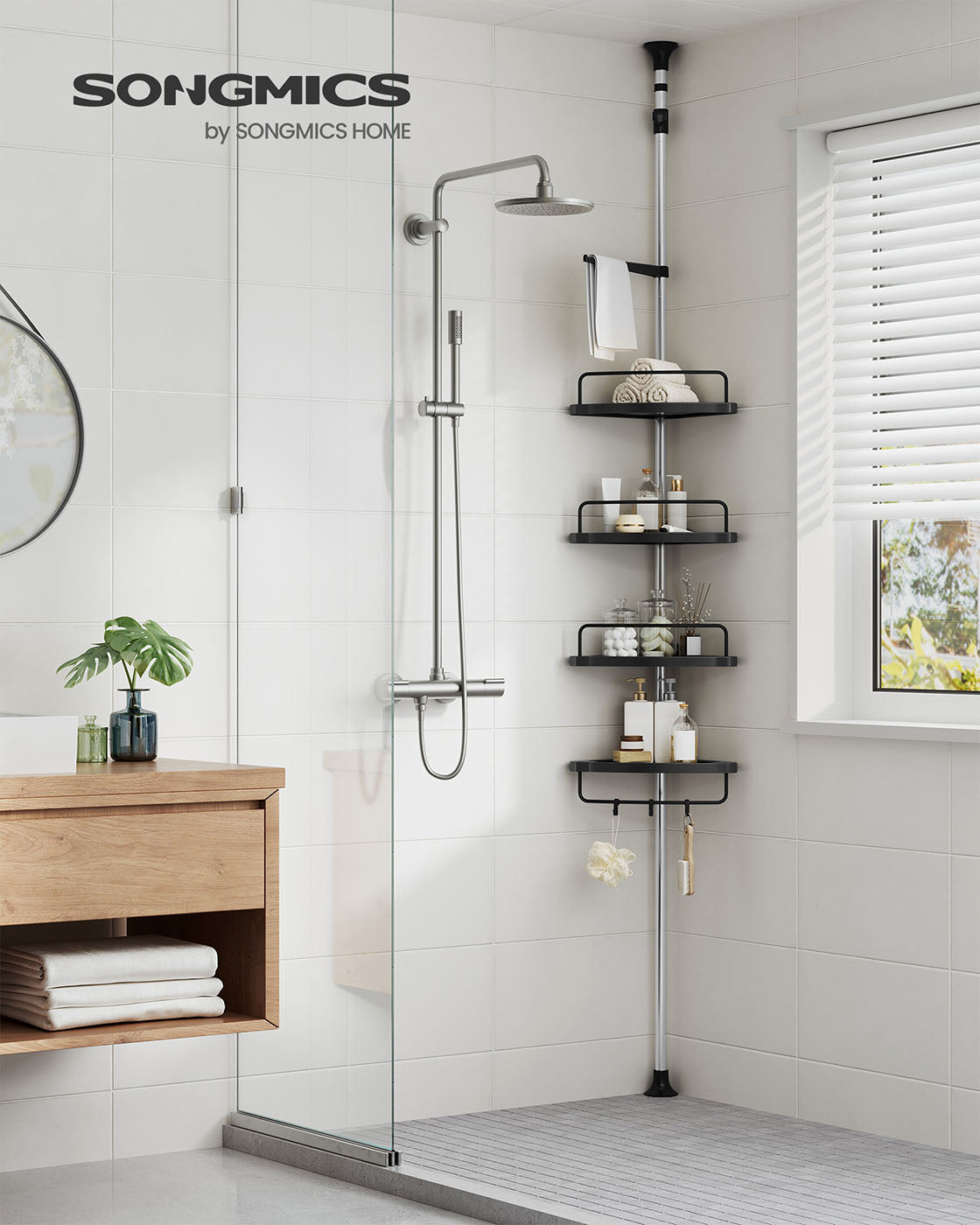 Corner Shower Caddy Tension Pole, 35.8 to 118.1 Inches