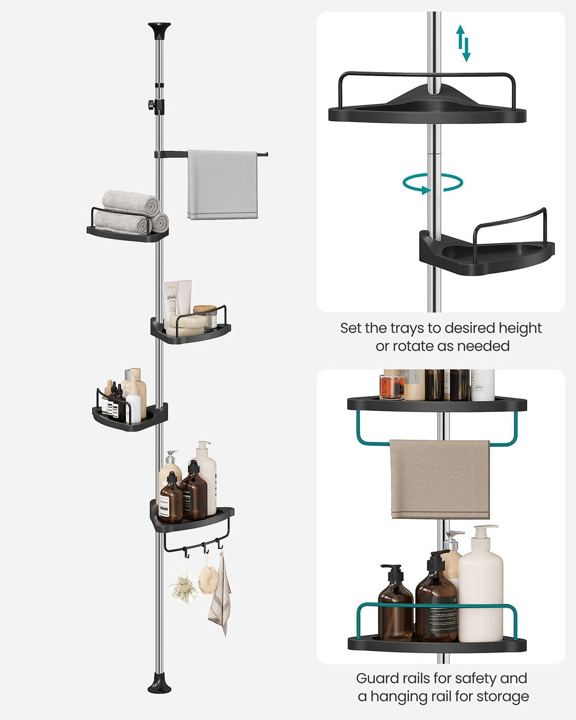 Corner Shower Caddy Tension Pole, 35.8 to 118.1 Inches