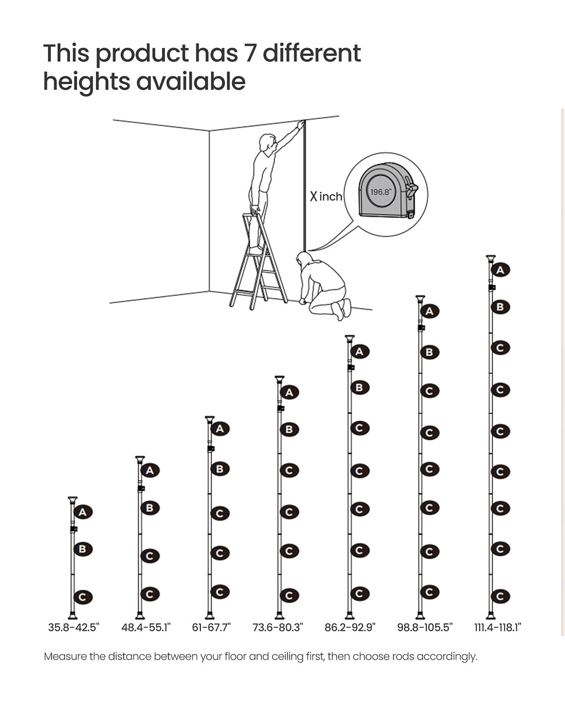 Corner Shower Caddy Tension Pole, 35.8 to 118.1 Inches