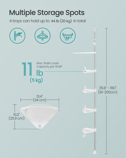 Corner Shower Caddy Tension Pole, 35.8 to 118.1 Inches