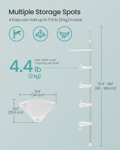 Corner Shower Caddy Tension Pole, 35.8 to 118.1 Inches