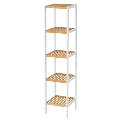 Bamboo Bathroom Shelf, 5-Tier Freestanding Narrow Shelf Unit, Multifunctional Storage Shelf - image 1