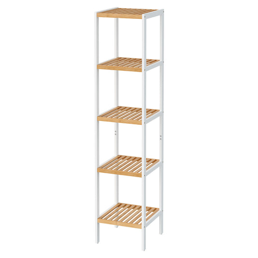 Bamboo Bathroom Shelf, 5-Tier Freestanding Narrow Shelf Unit, Multifunctional Storage Shelf - image 1