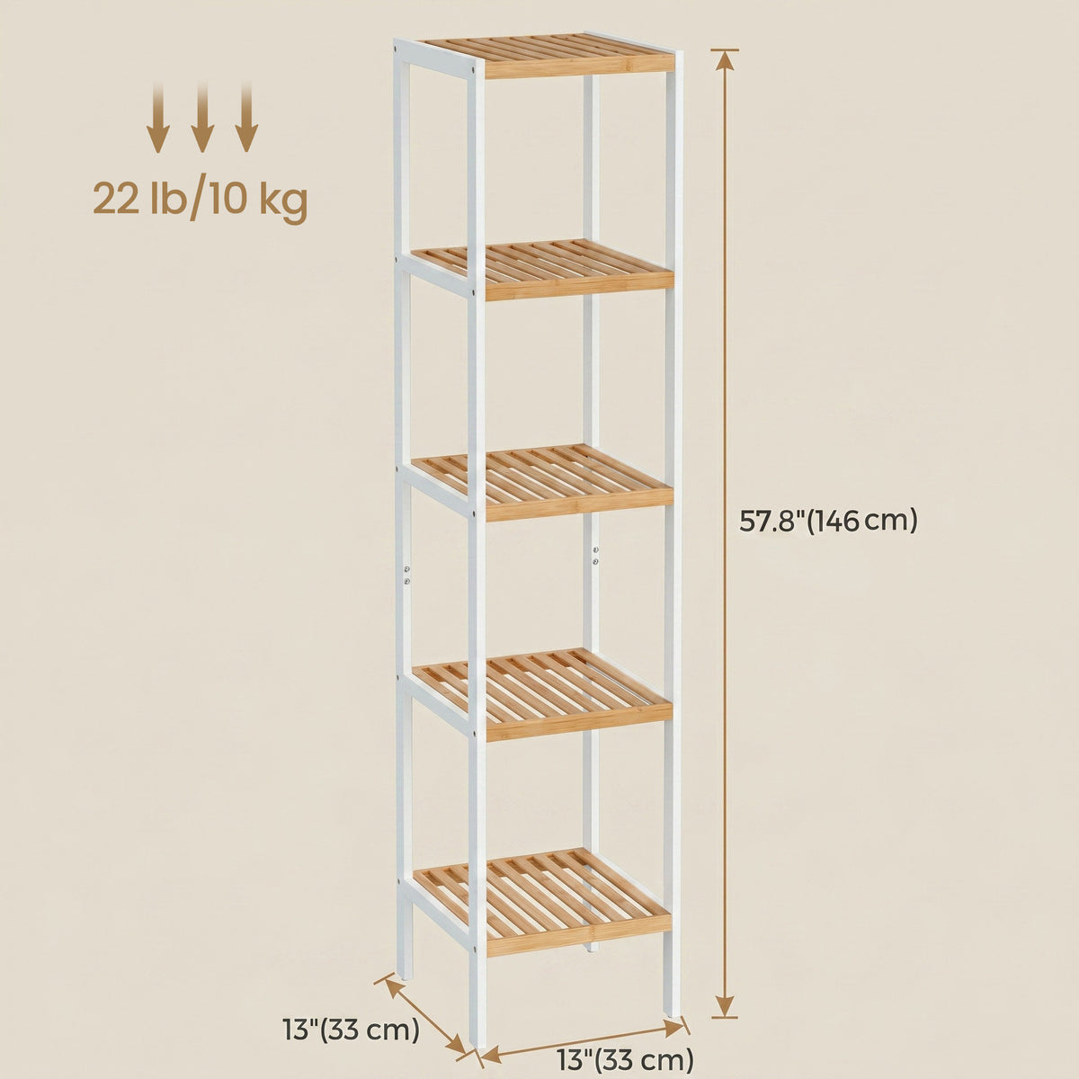 Bamboo Bathroom Shelf, 5-Tier Freestanding Narrow Shelf Unit, Multifunctional Storage Shelf - image 3