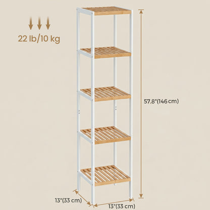 Bamboo Bathroom Shelf, 5-Tier Freestanding Narrow Shelf Unit, Multifunctional Storage Shelf - image 3