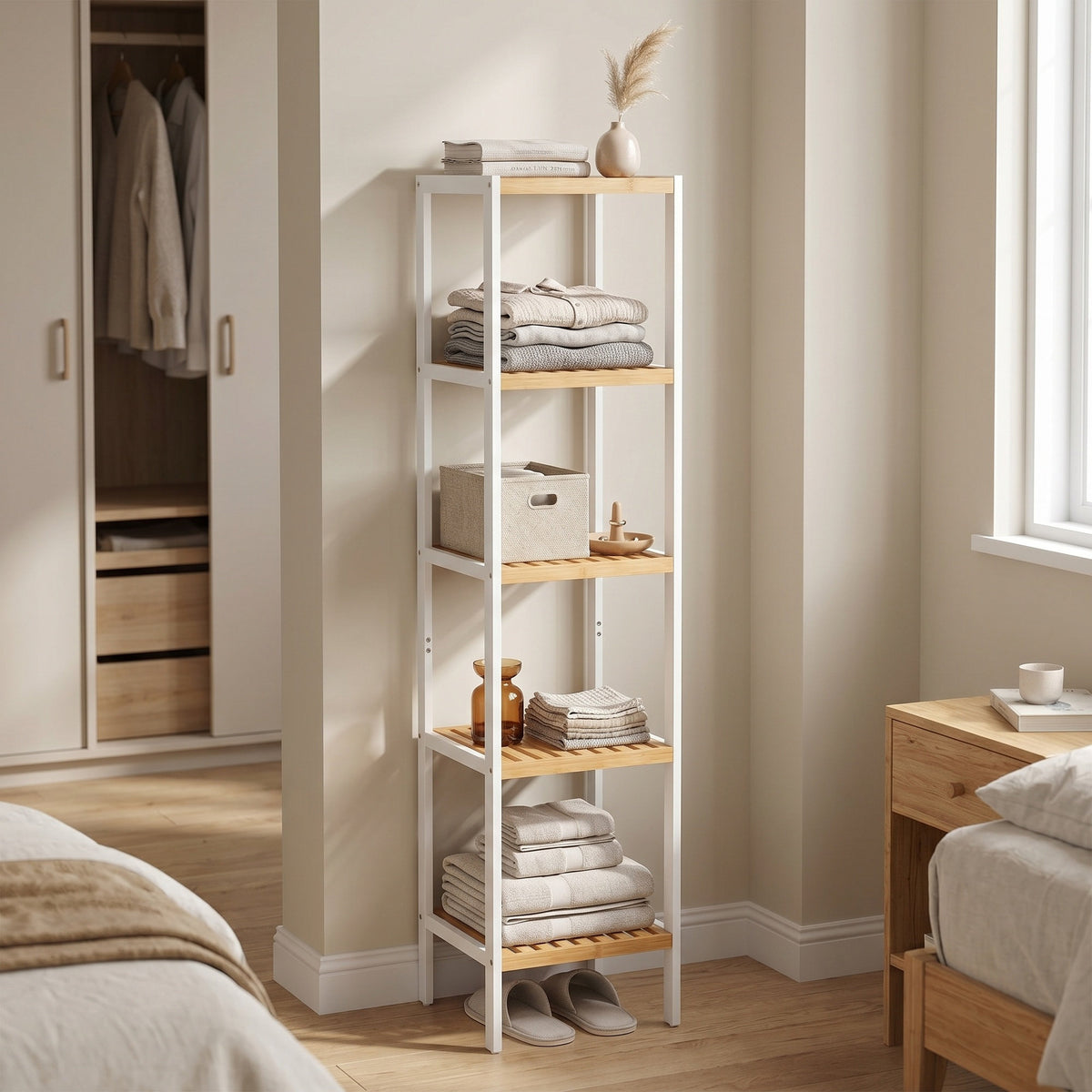 Bamboo Bathroom Shelf, 5-Tier Freestanding Narrow Shelf Unit, Multifunctional Storage Shelf - image 5