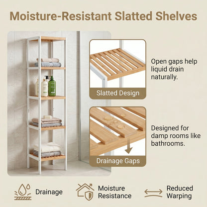 Bamboo Bathroom Shelf, 5-Tier Freestanding Narrow Shelf Unit, Multifunctional Storage Shelf - image 6