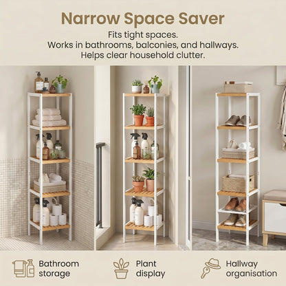 Bamboo Bathroom Shelf, 5-Tier Freestanding Narrow Shelf Unit, Multifunctional Storage Shelf - image 7