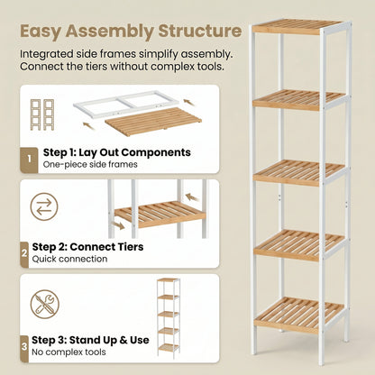 Bamboo Bathroom Shelf, 5-Tier Freestanding Narrow Shelf Unit, Multifunctional Storage Shelf - image 8