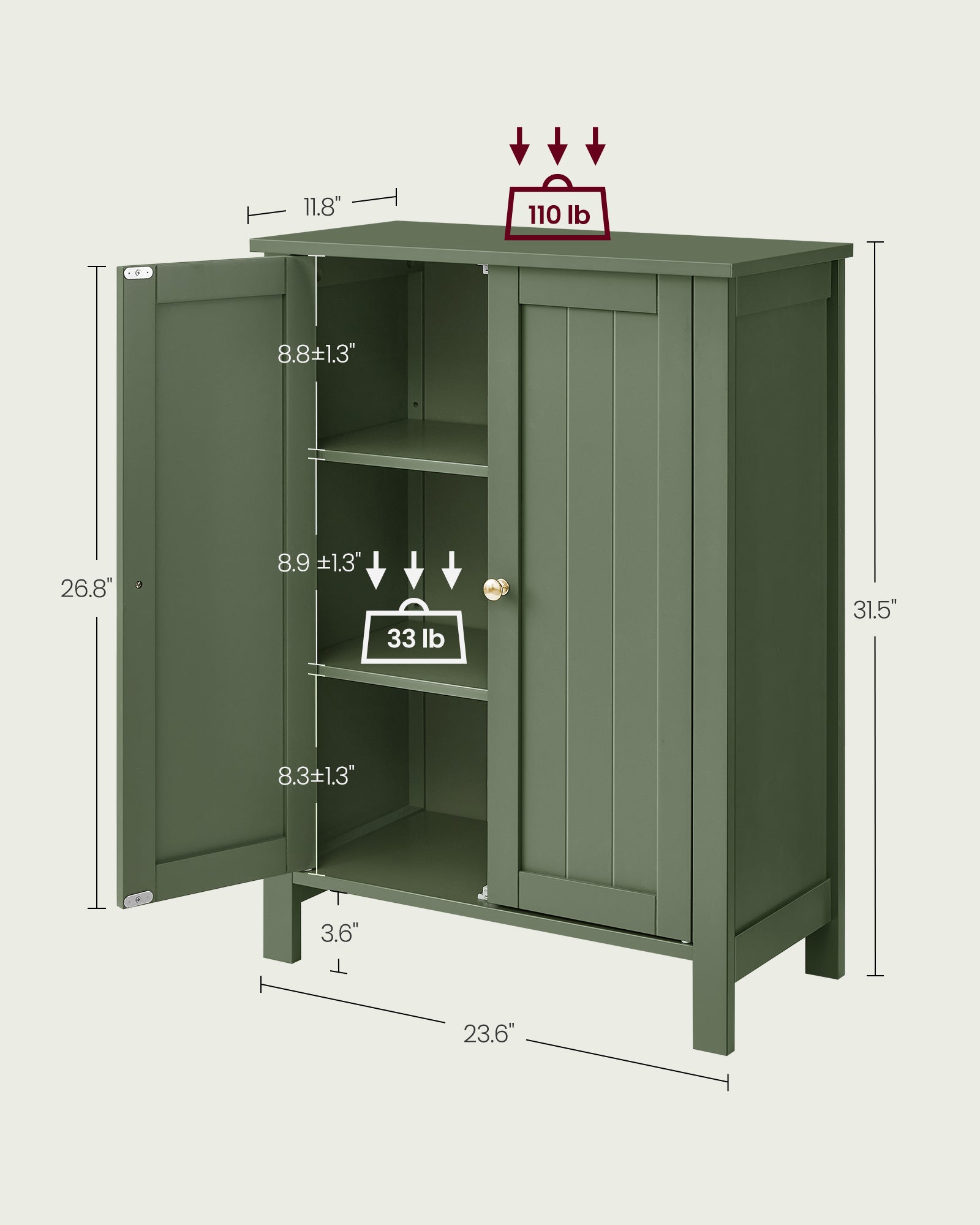 Bathroom Storage Unit with 2 Adjustable Shelves - HWLEXTRA 