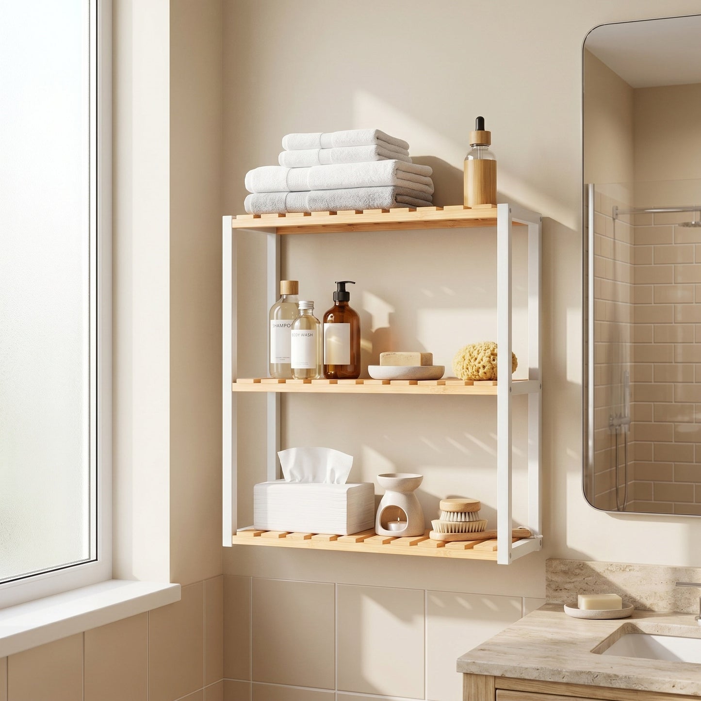 Bamboo Shelving Unit, Bamboo Bathroom Shelf, Wall-Mounted or Free Standing - image 4
