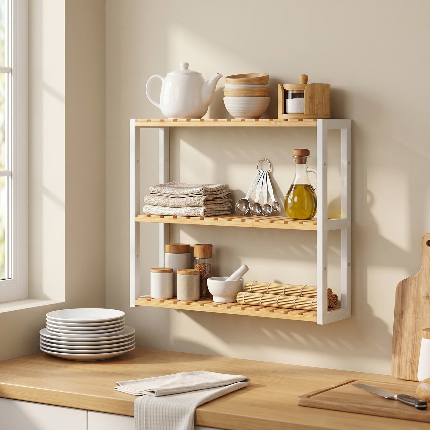 Bamboo Shelving Unit, Bamboo Bathroom Shelf, Wall-Mounted or Free Standing - image 5