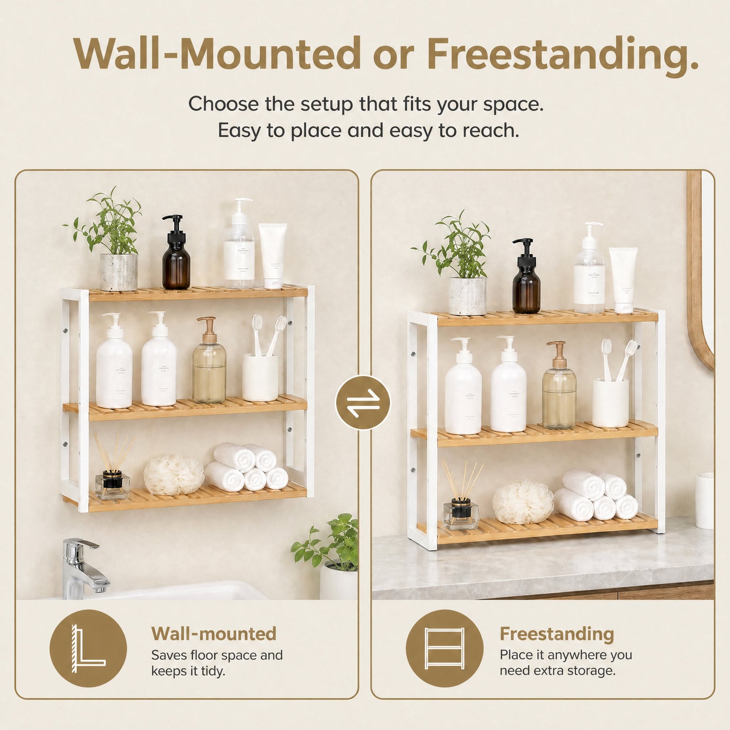 Bamboo Shelving Unit, Bamboo Bathroom Shelf, Wall-Mounted or Free Standing - image 7