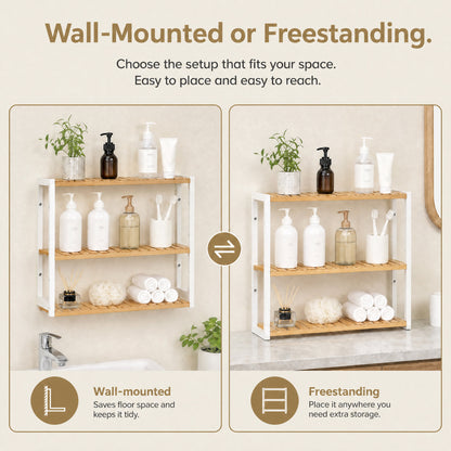 Bamboo Shelving Unit, Bamboo Bathroom Shelf, Wall-Mounted or Free Standing - image 7