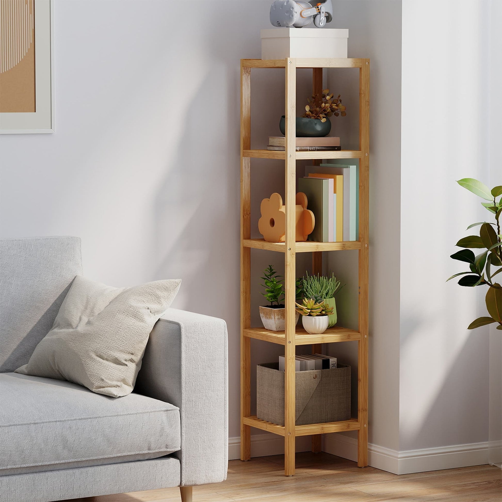 Bamboo bathroom shelf for narrow multifunctional home storage - image 2