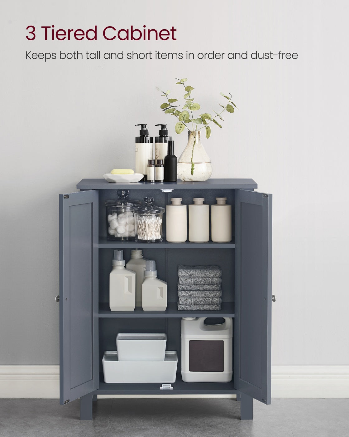 Bathroom Furniture Storage Cabine 2 Adjustable Shelves 30 x 60 x 80 cm Grey - image 5