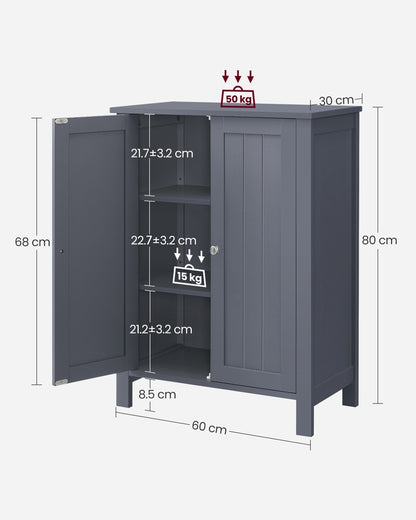 Bathroom Furniture Storage Cabine 2 Adjustable Shelves 30 x 60 x 80 cm Grey - image 6