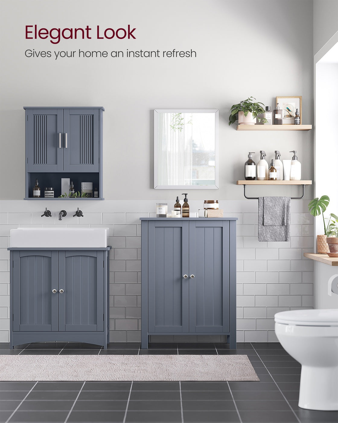 Bathroom Furniture Storage Cabine 2 Adjustable Shelves 30 x 60 x 80 cm Grey - image 8