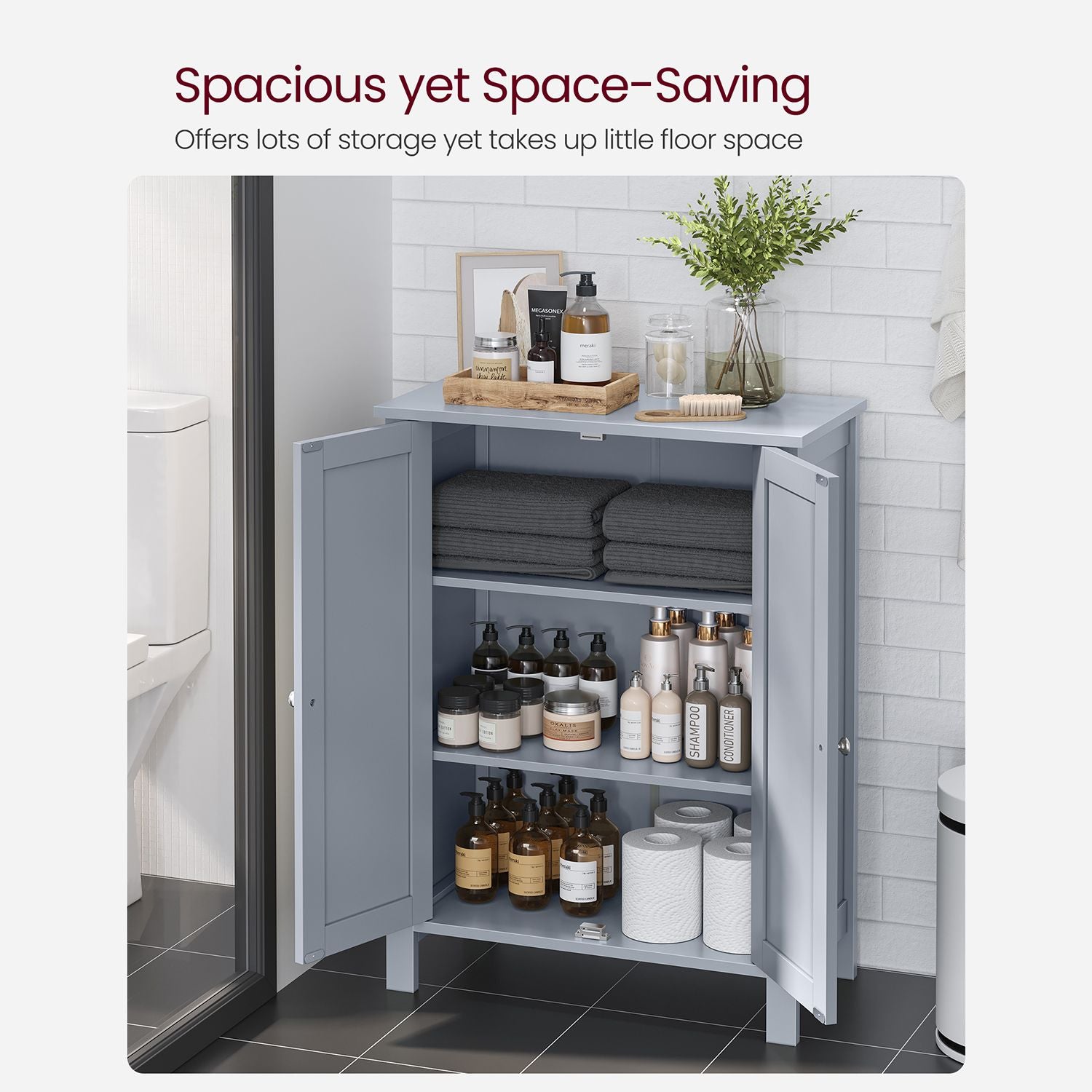 Bathroom Storage Unit with 2 Adjustable Shelves - HWLEXTRA 