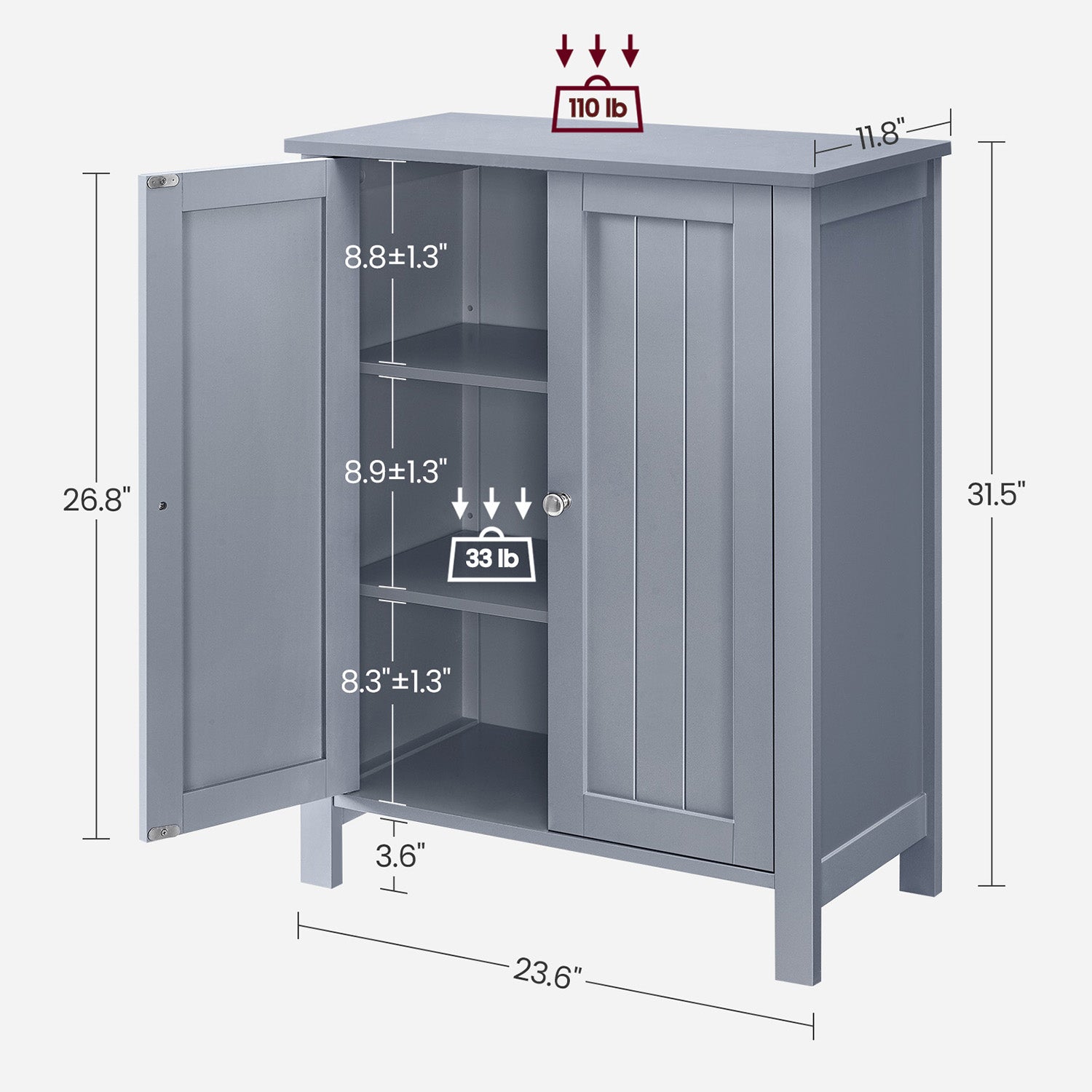 Bathroom Storage Unit with 2 Adjustable Shelves - HWLEXTRA 