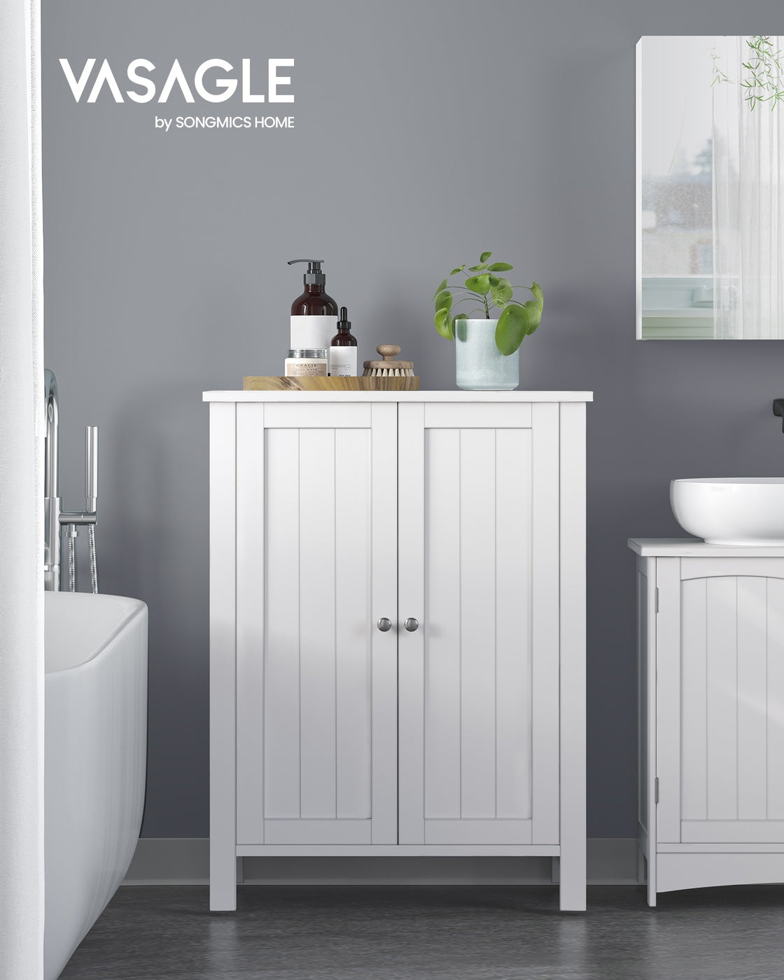 Bathroom Floor Storage Cabinet with Double Door Adjustable Shelf, 24”L x 12”W x 31.5”H White