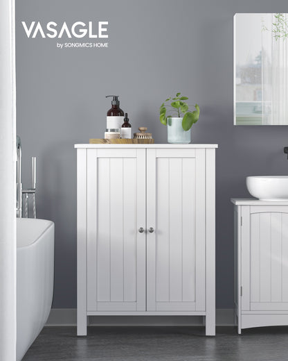 Bathroom Floor Storage Cabinet with Double Door Adjustable Shelf, 24”L x 12”W x 31.5”H White
