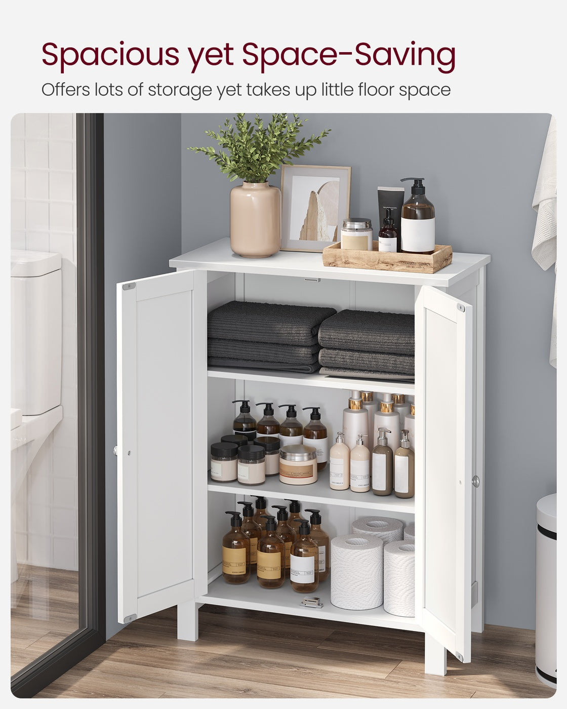 Bathroom Floor Storage Cabinet with Double Door Adjustable Shelf, 24”L x 12”W x 31.5”H White