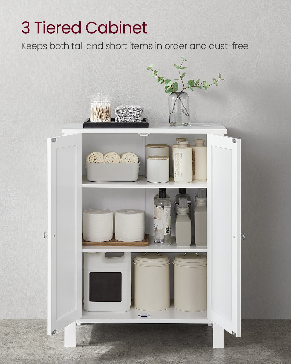 Bathroom Floor Storage Cabinet with Double Door Adjustable Shelf, 24”L x 12”W x 31.5”H White