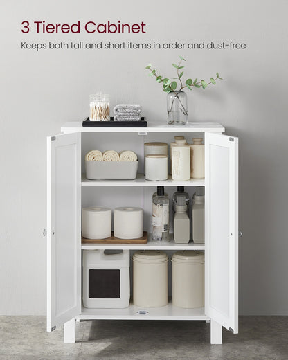 Bathroom Floor Storage Cabinet with Double Door Adjustable Shelf, 24”L x 12”W x 31.5”H White