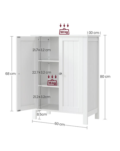 Bathroom Floor Storage Cabinet with Double Door Adjustable Shelf, 24”L x 12”W x 31.5”H White