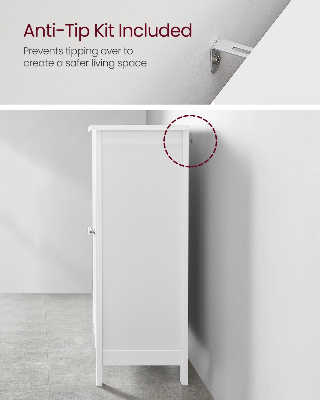 Bathroom Floor Storage Cabinet with Double Door Adjustable Shelf, 24”L x 12”W x 31.5”H White