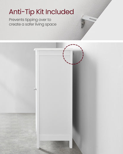 Bathroom Floor Storage Cabinet with Double Door Adjustable Shelf, 24”L x 12”W x 31.5”H White