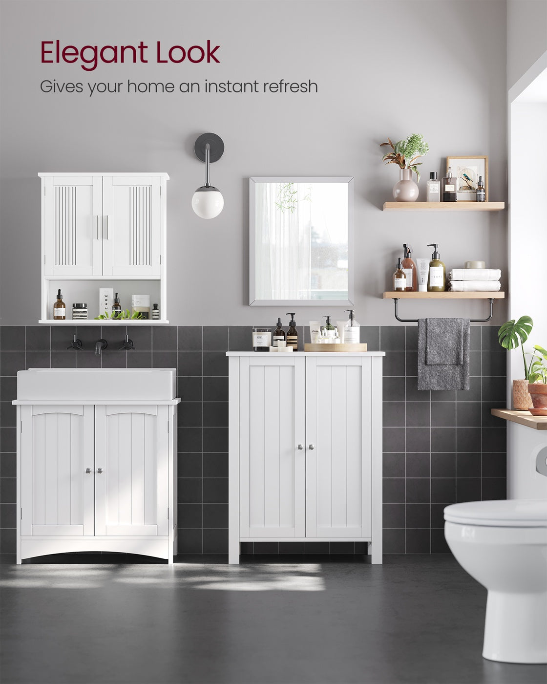 Bathroom Floor Storage Cabinet with Double Door Adjustable Shelf, 24”L x 12”W x 31.5”H White
