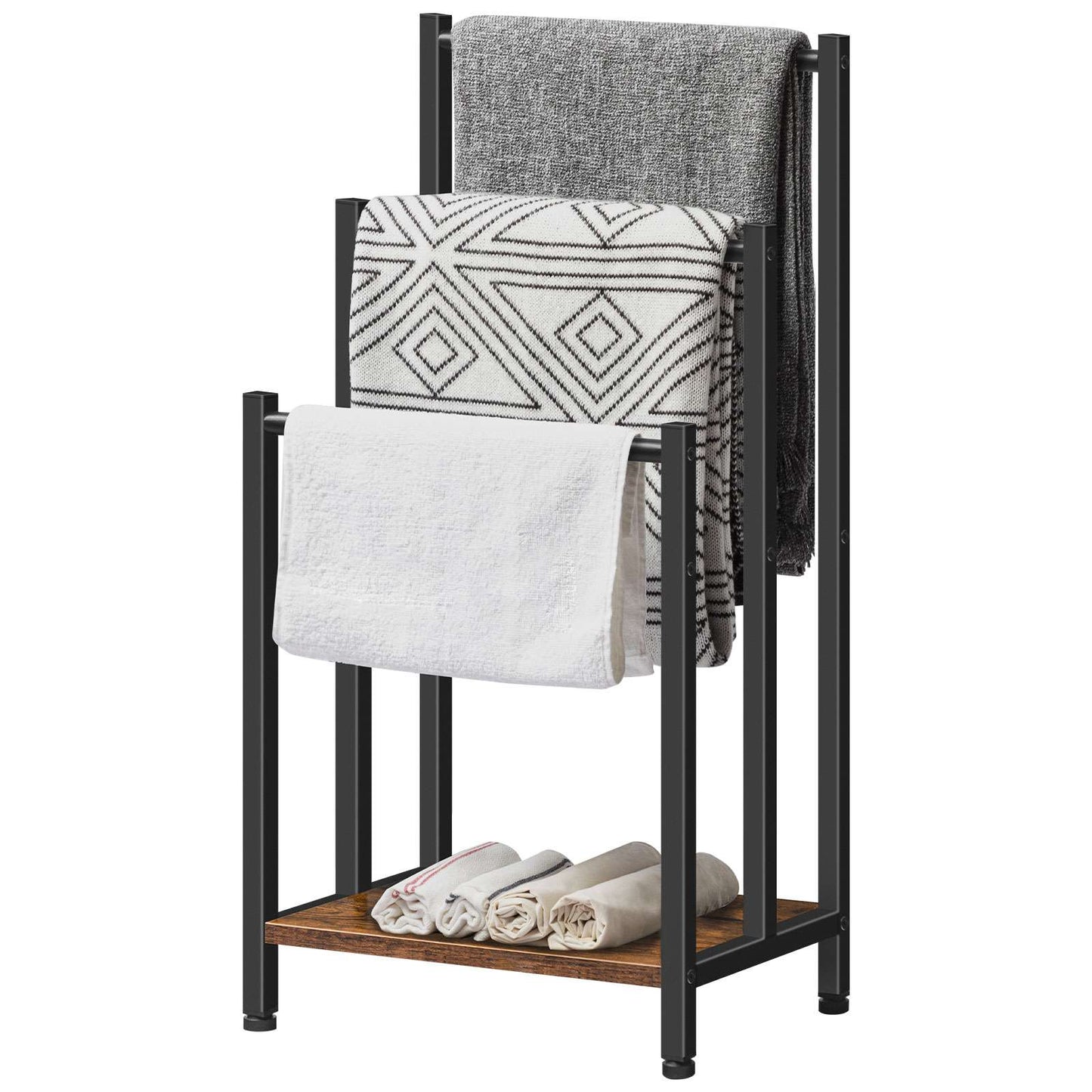 Freestanding Towel Rack - Rustic Brown & Black