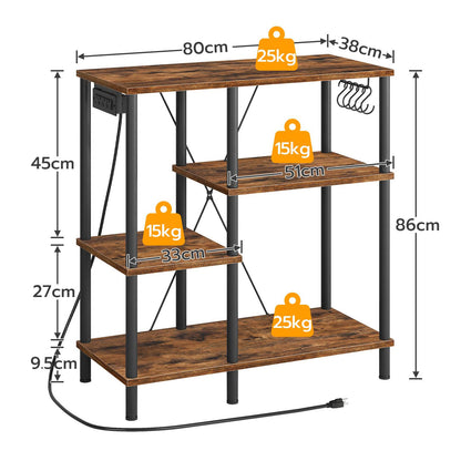 bakers rack with power outlet, Power Outlets, Microwave Stand - rustic brown & black - HWLEXTRA 