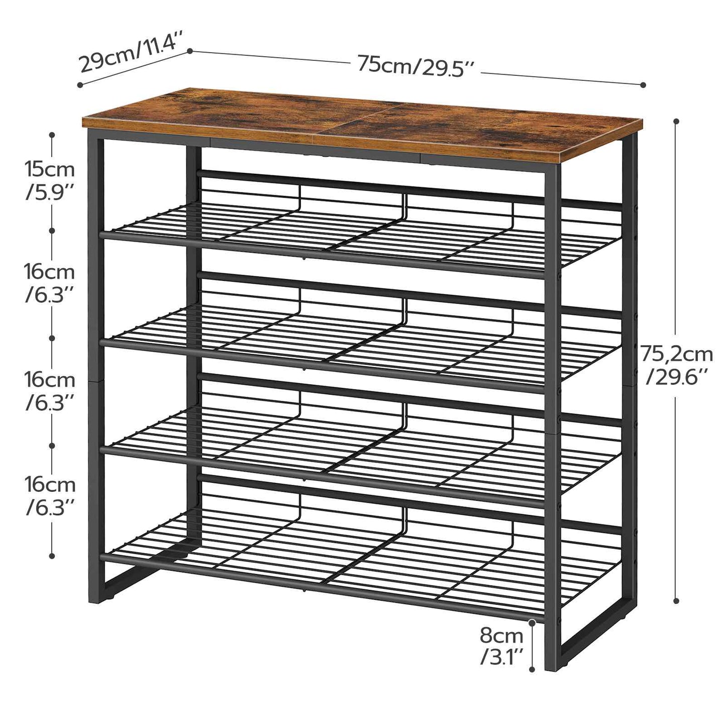 Shoe Rack - Rustic Brown & Black