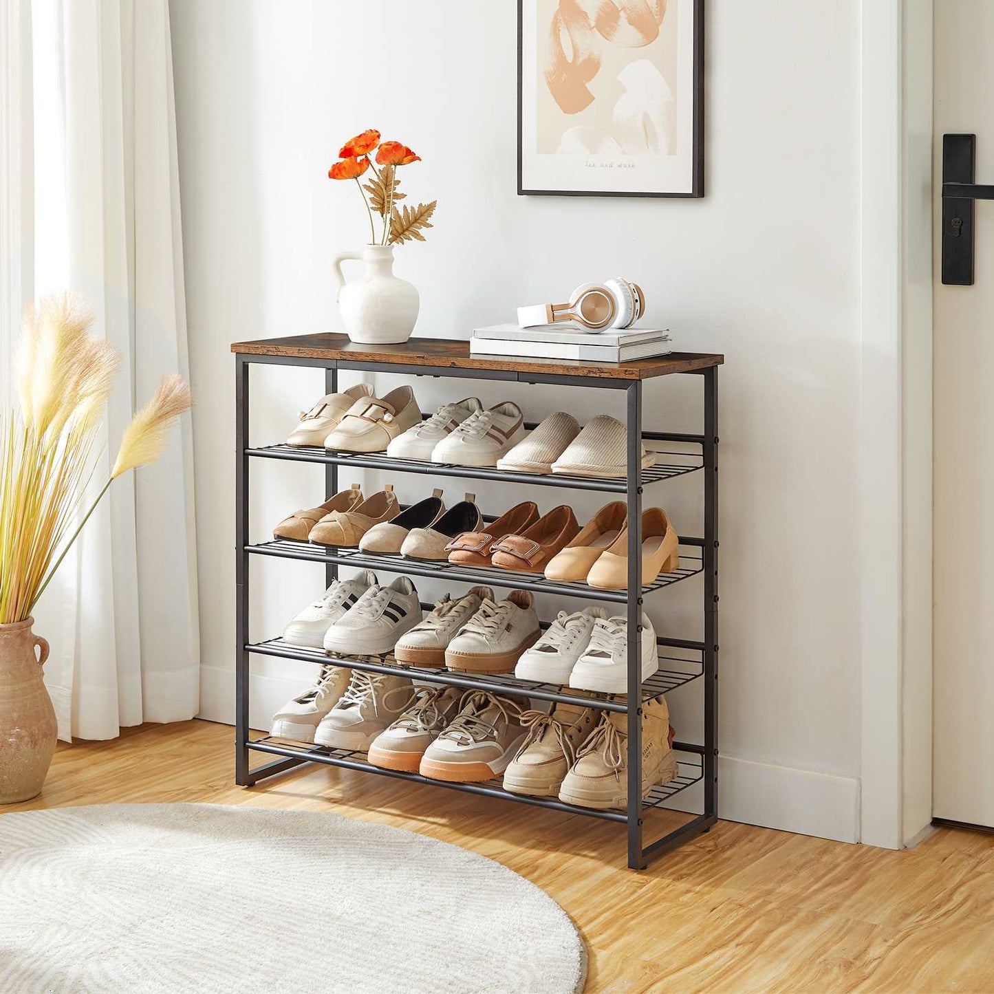 Shoe Rack - Rustic Brown & Black
