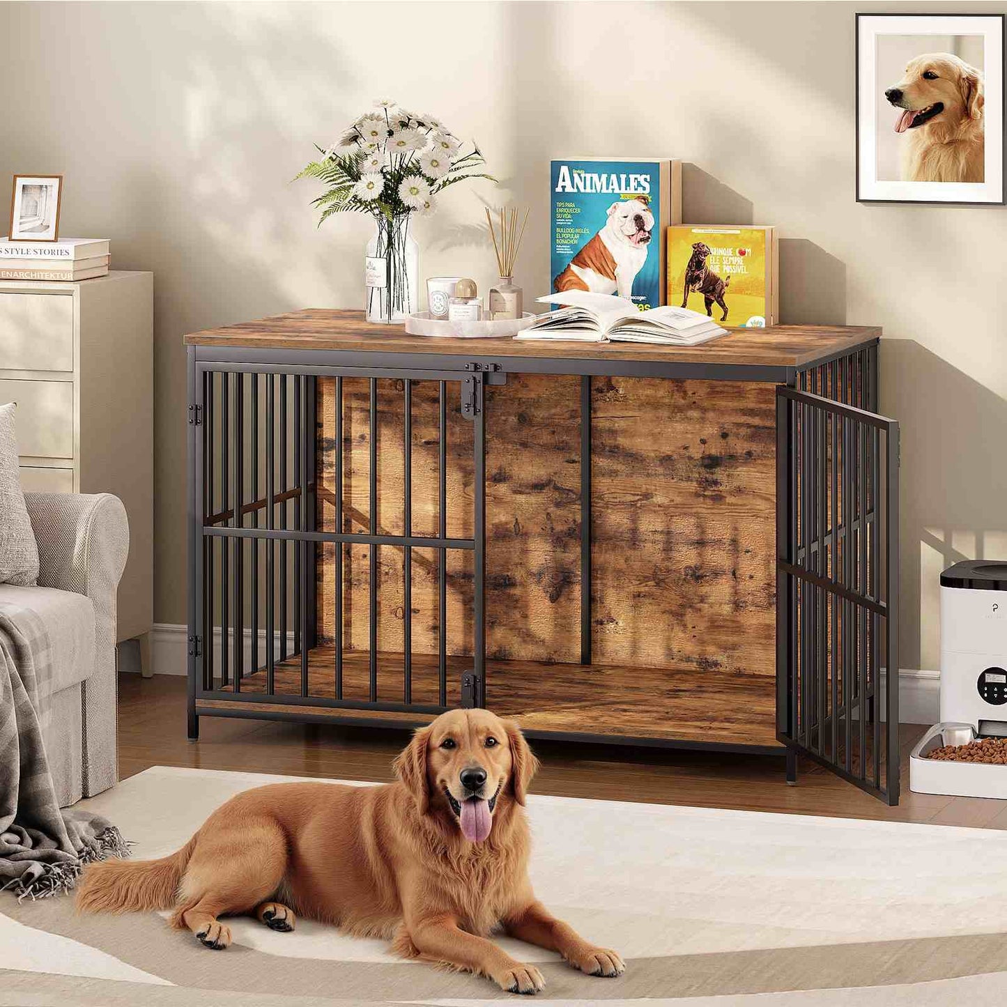 Dog Crate & Kennel - Rustic Brown & Black