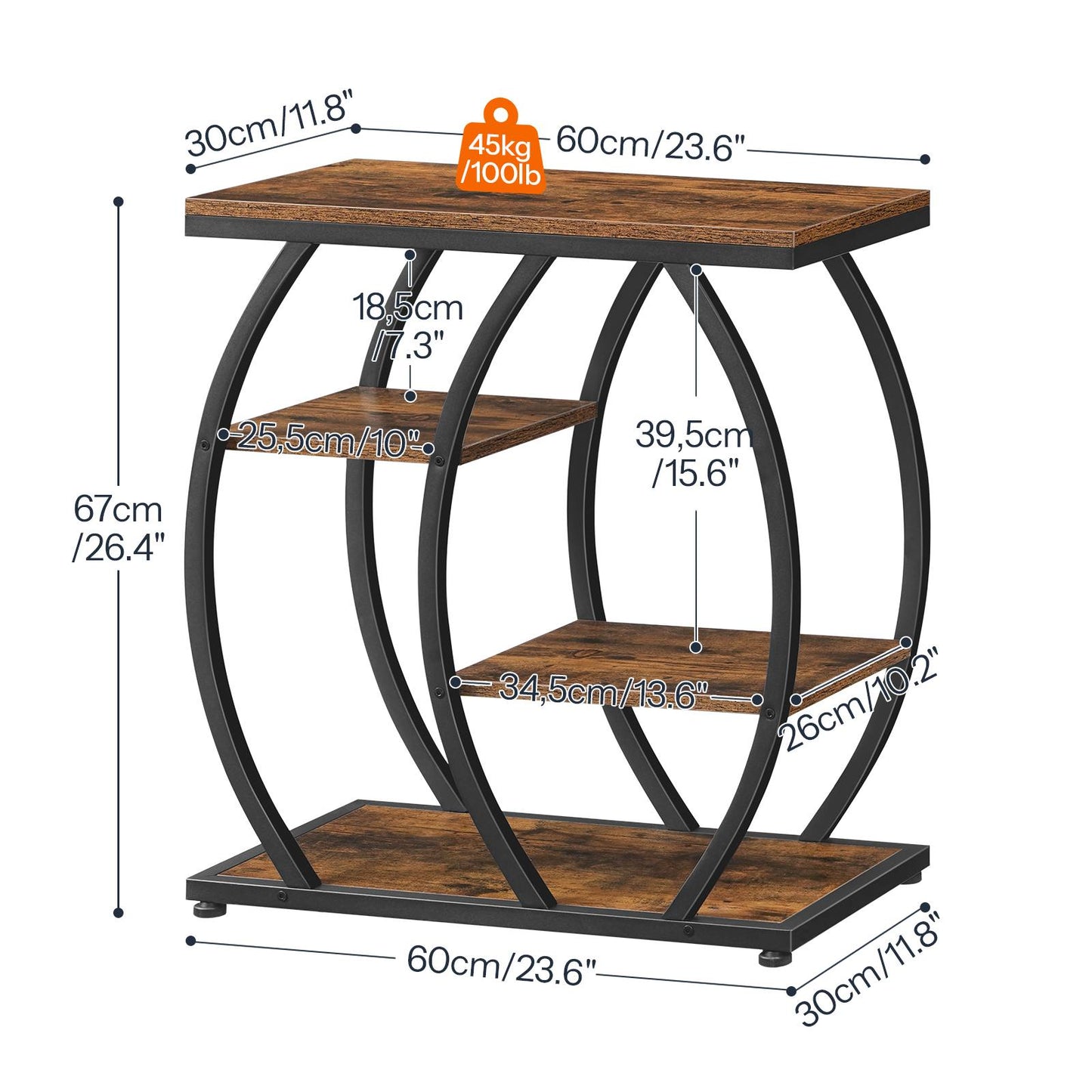 Industrial End Table with Storage - Rustic Brown & Black
