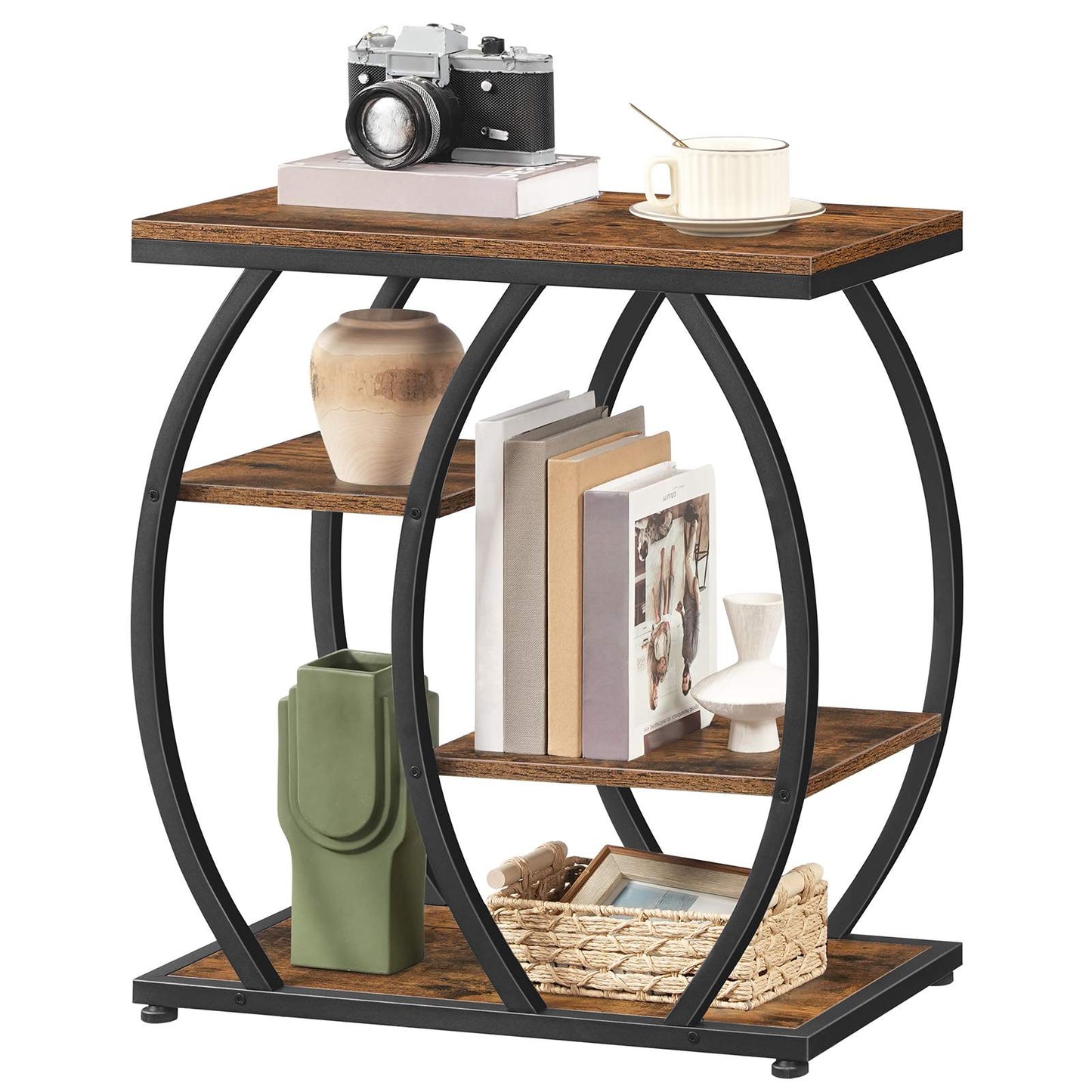 Industrial End Table with Storage - Rustic Brown & Black
