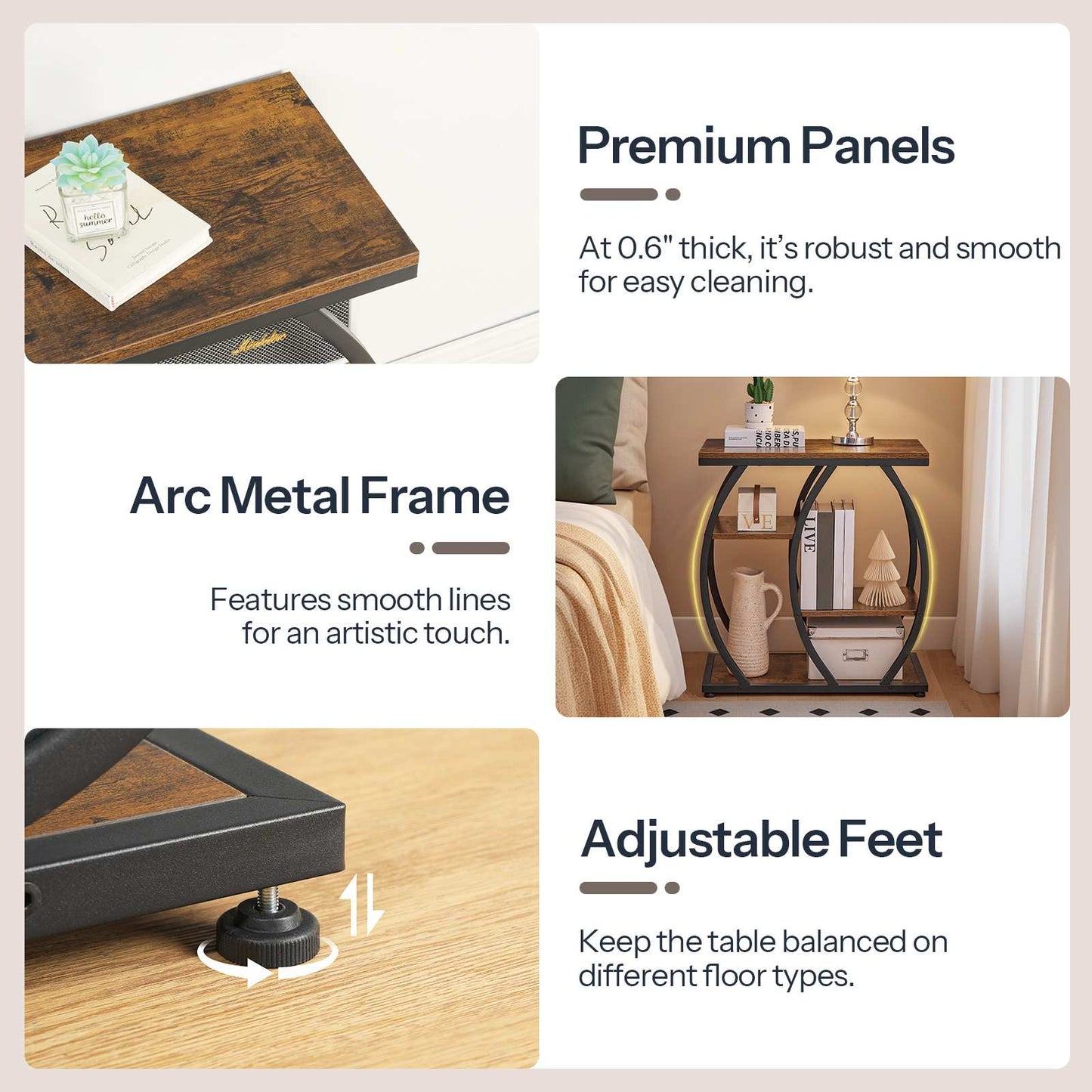 Industrial End Table with Storage - Rustic Brown & Black