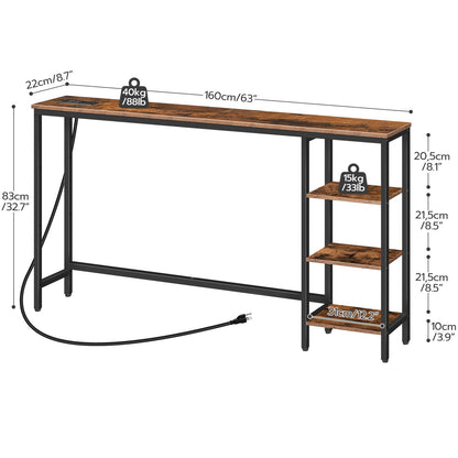 Console Table with Power Outlet with Storage - Rustic Brown & Black - HWLEXTRA 